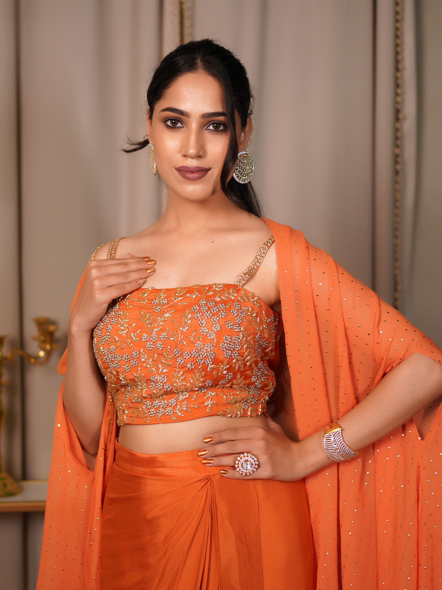 Peach Glow – Drape Saree Set