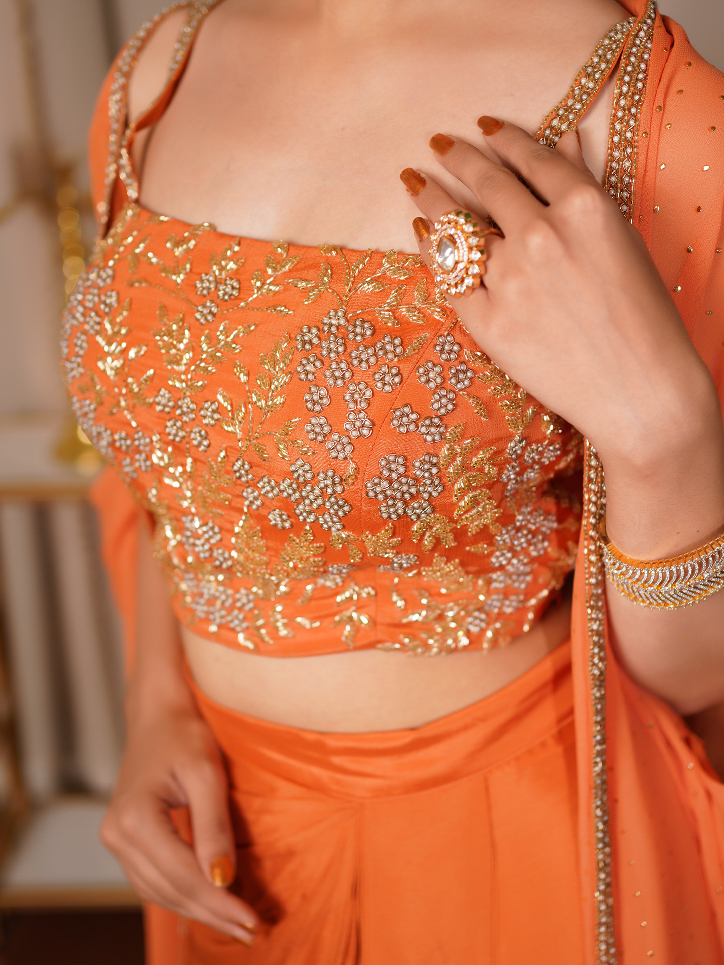 Peach Glow – Drape Saree Set
