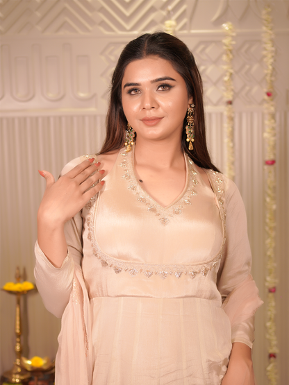 Champagne Glow Hand-Embroidered Anarkali Set