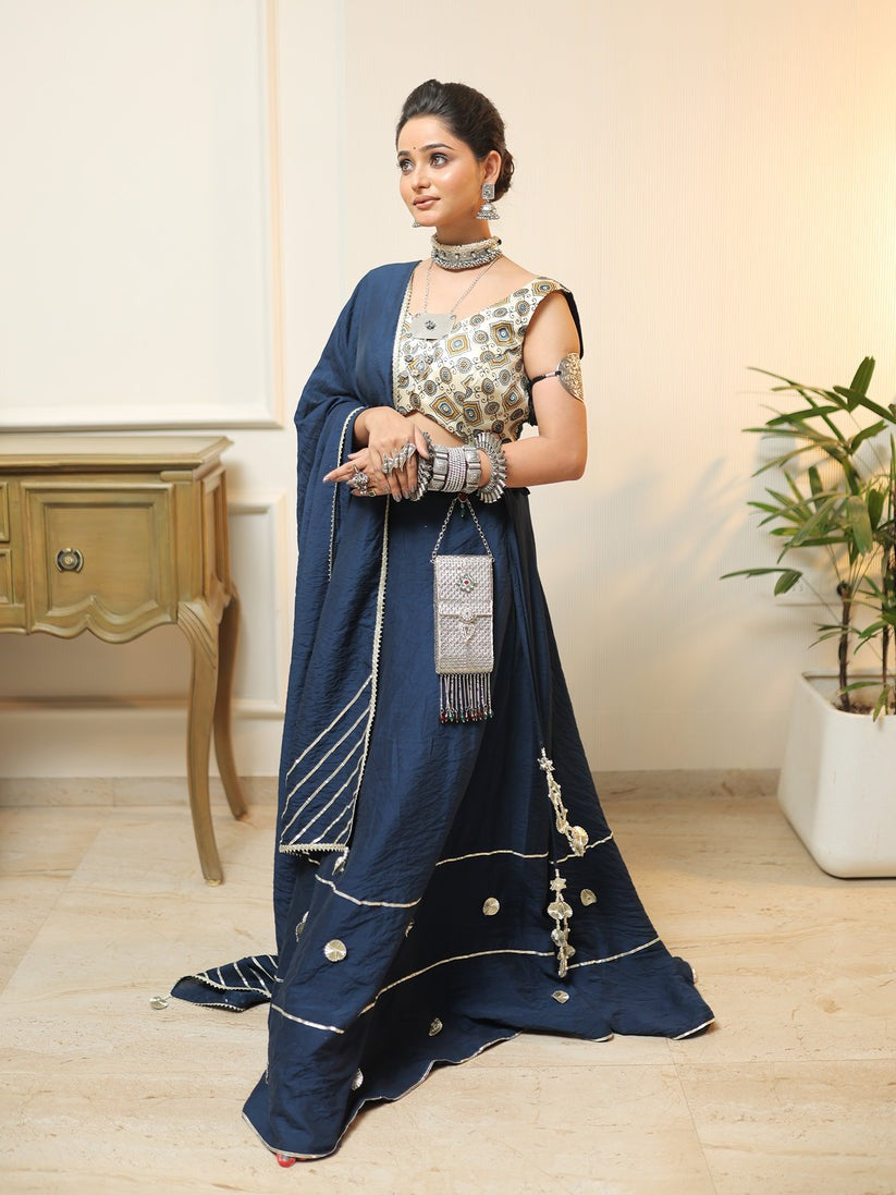 Noor-e-Neel – Beige & Blue Ajrakh Set