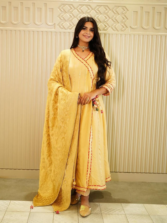 Beige Gold: Anarkali & Dupatta Set