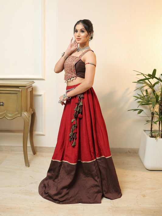 Crimson Chocolate Border Lehenga