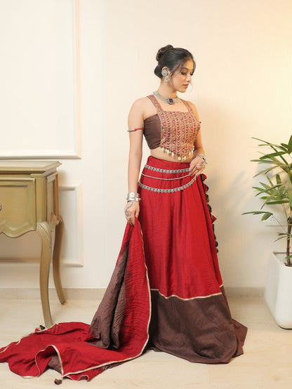 Crimson Chocolate Border Lehenga