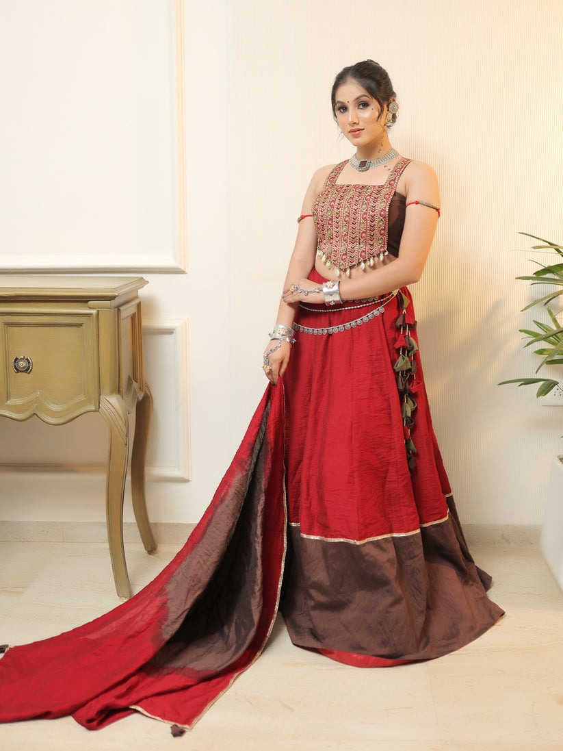 Crimson Chocolate Border Lehenga