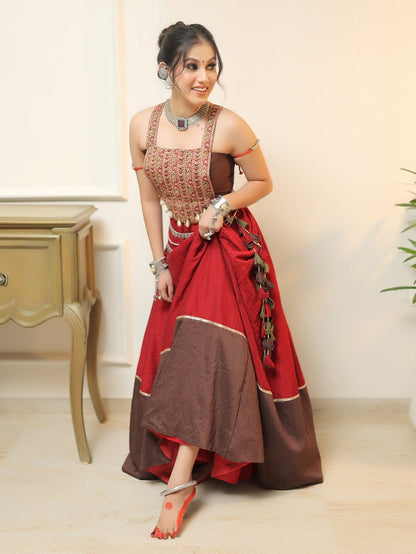 Crimson Chocolate Border Lehenga