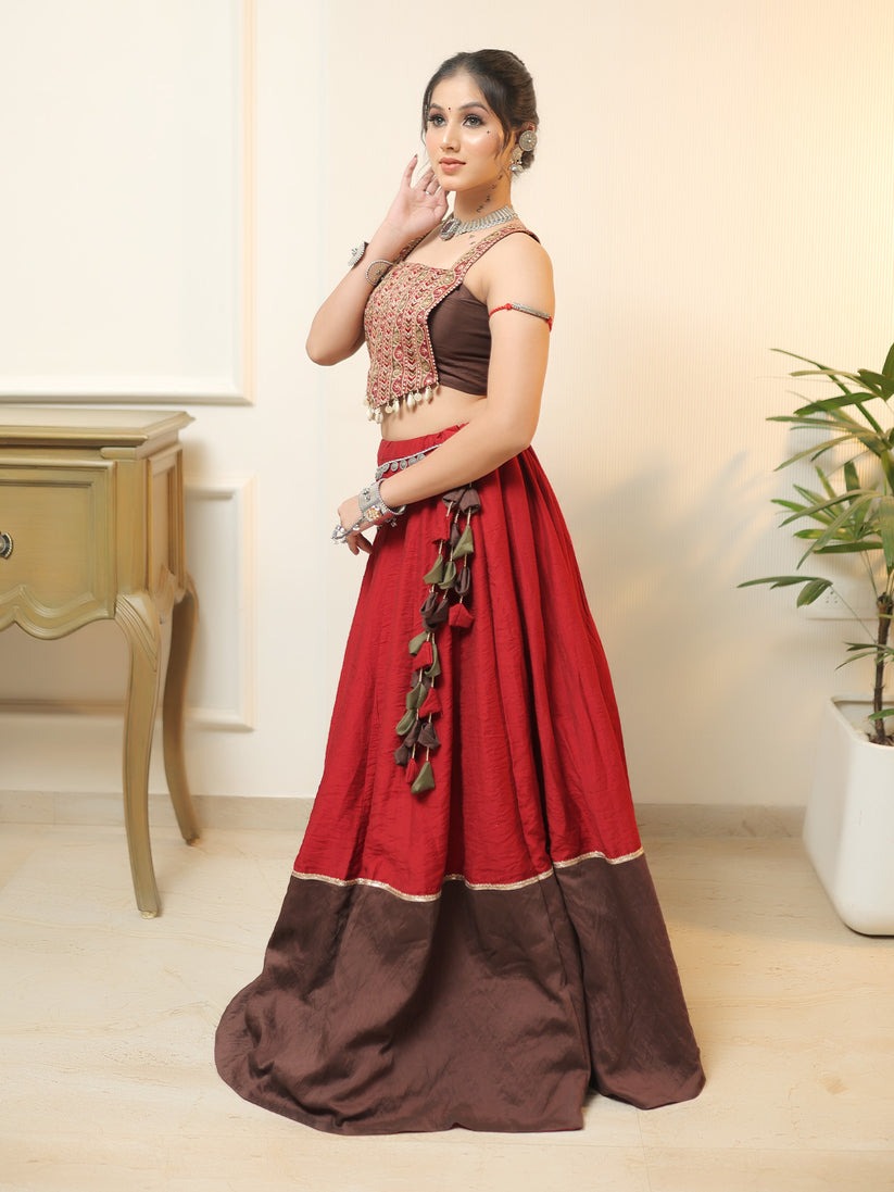 Crimson Chocolate Border Lehenga
