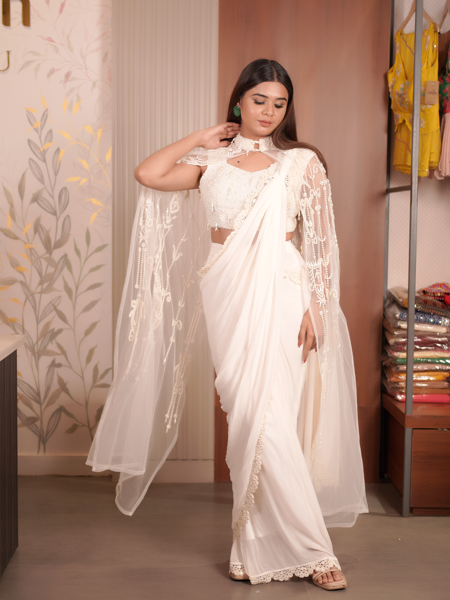 Drape of Dreams -  3 Piece Pearl Saree Set