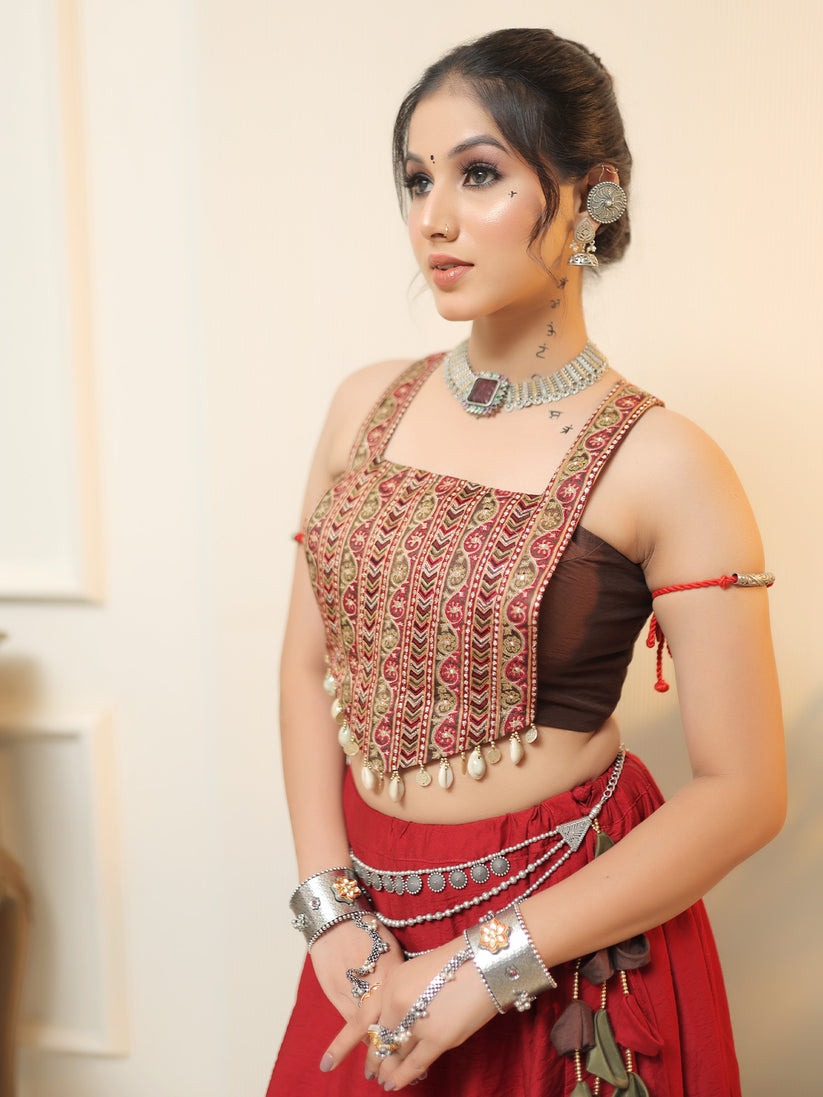 Crimson Chocolate Border Lehenga