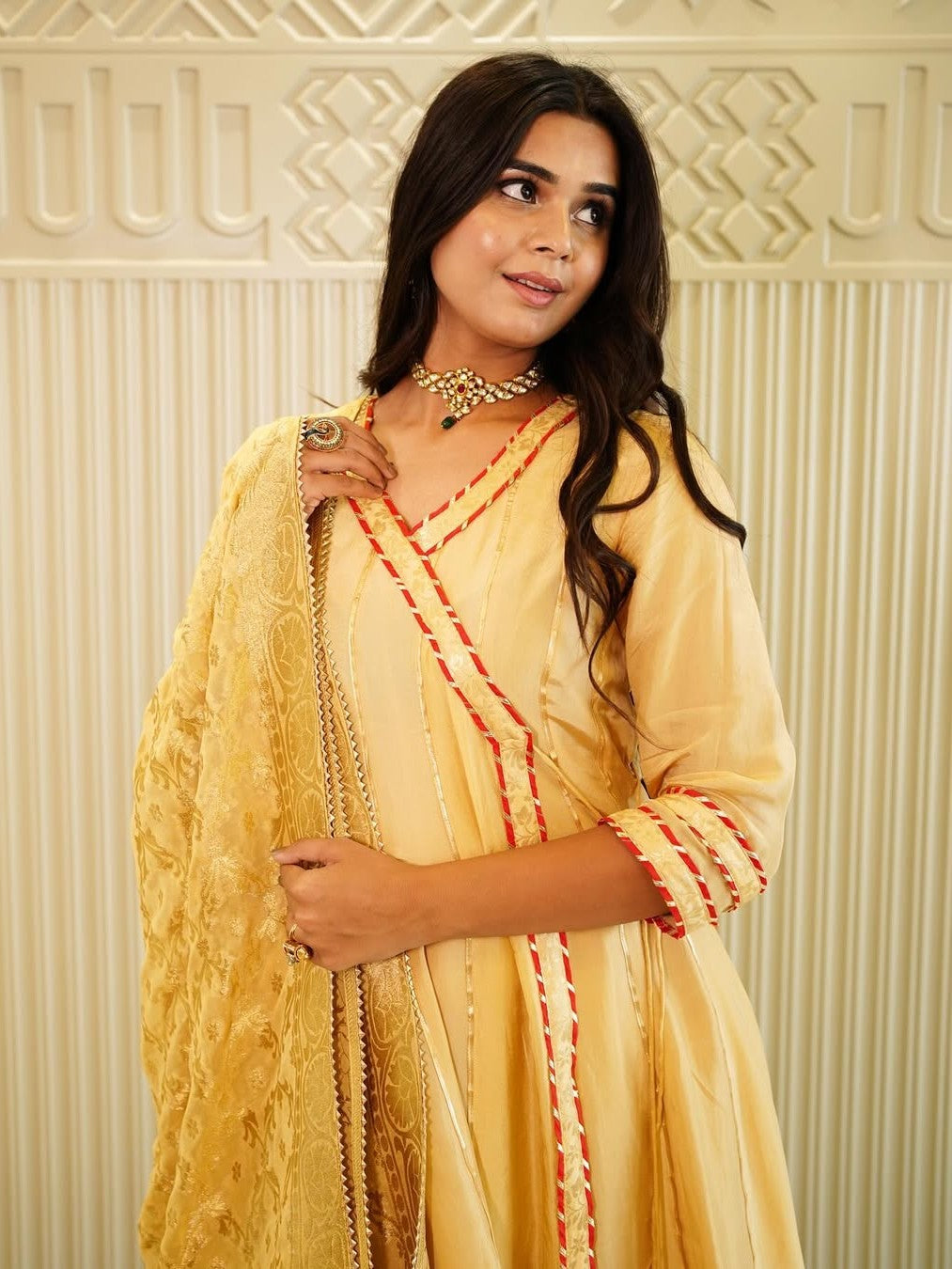 Beige Gold: Anarkali & Dupatta Set