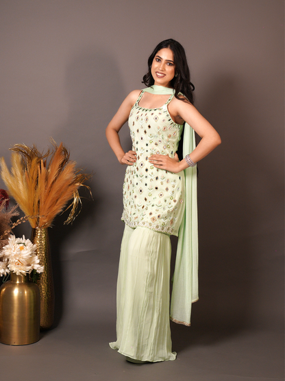 Sage Mirror Glow Sharara Set