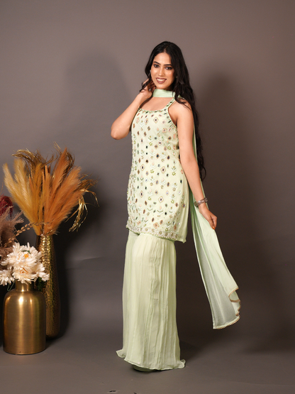 Sage Mirror Glow Sharara Set