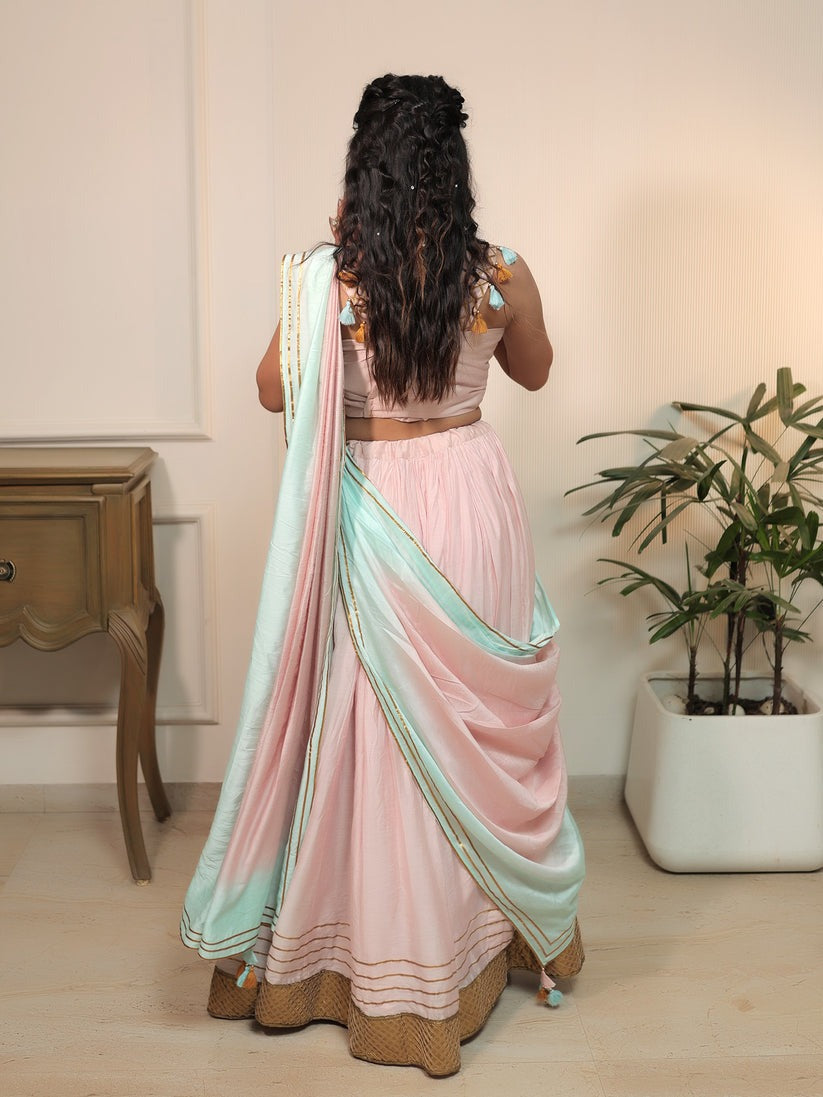 Blush Rose Mint Border Lehenga