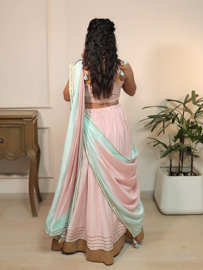 Blush Rose Mint Border Lehenga