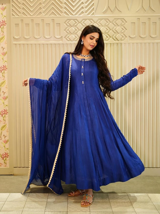 Sapphire Grace: Flowing Anarkali Set