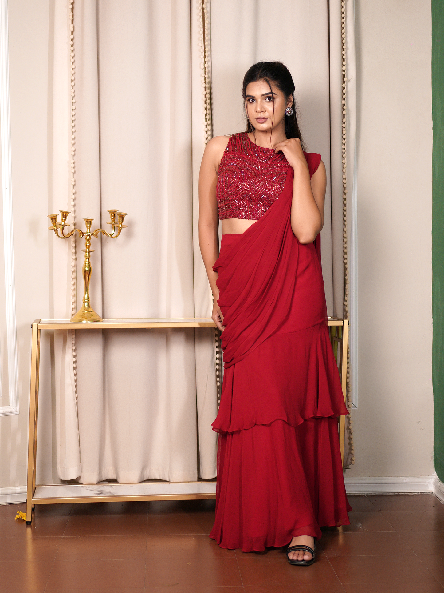 Scarlet Symphony Saree Set