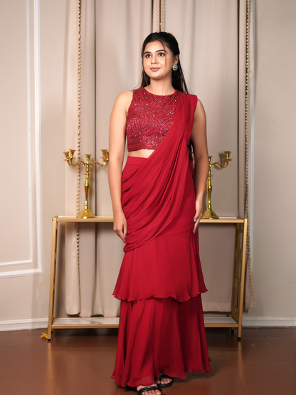 Scarlet Symphony Saree Set