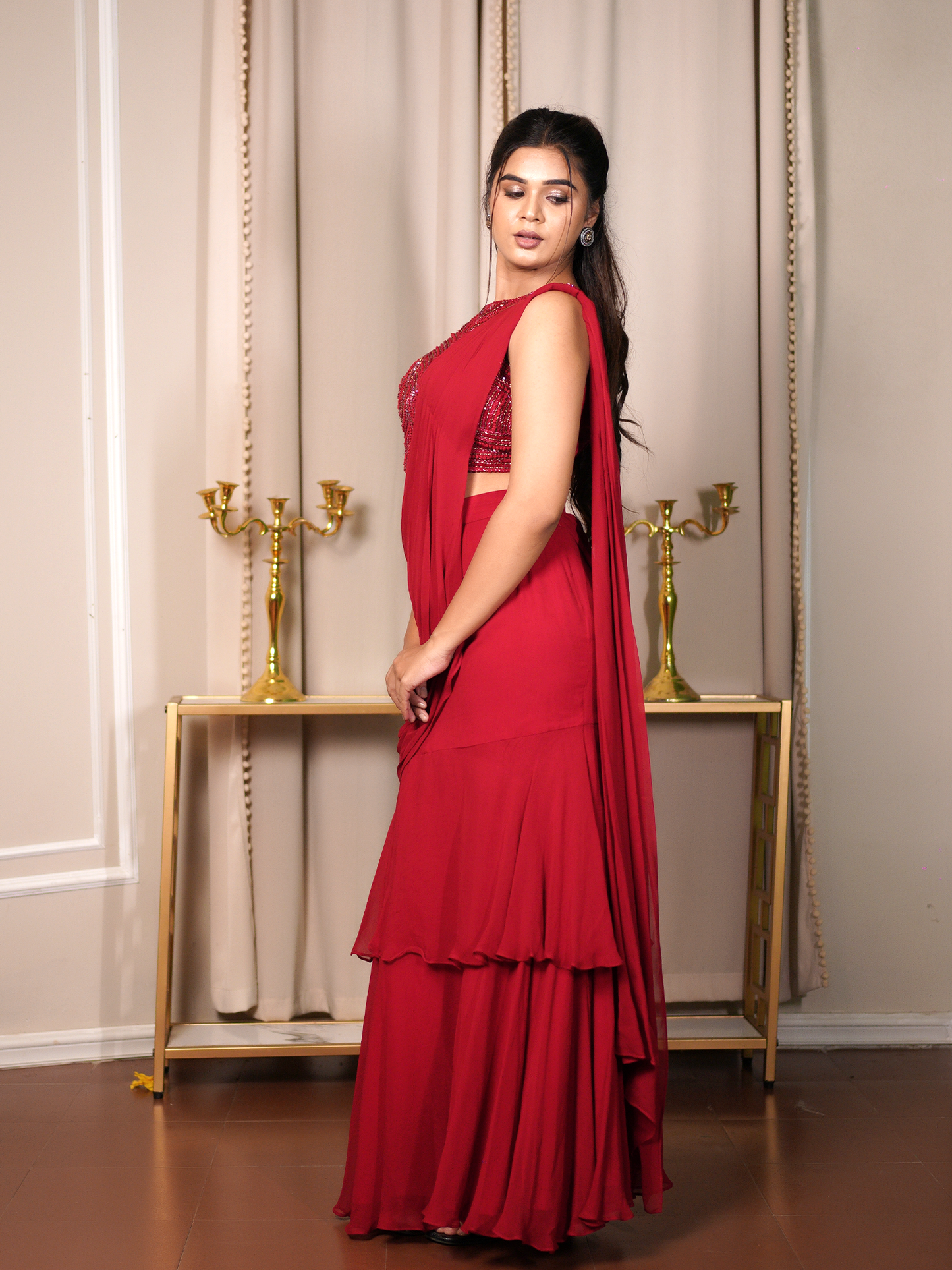 Scarlet Symphony Saree Set