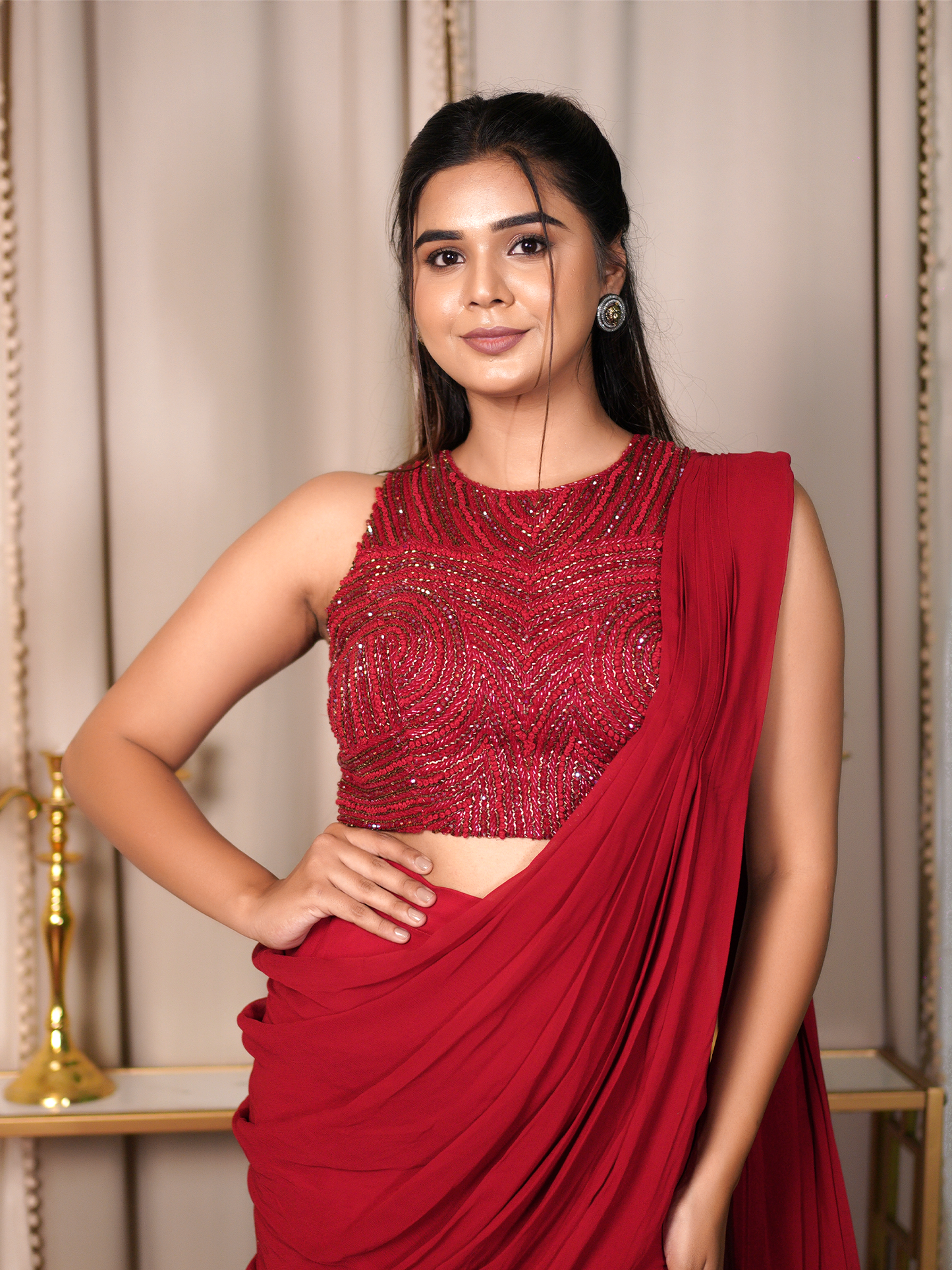 Scarlet Symphony Saree Set