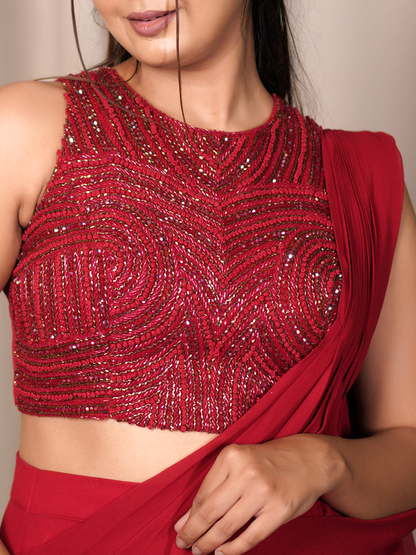 Scarlet Symphony Saree Set