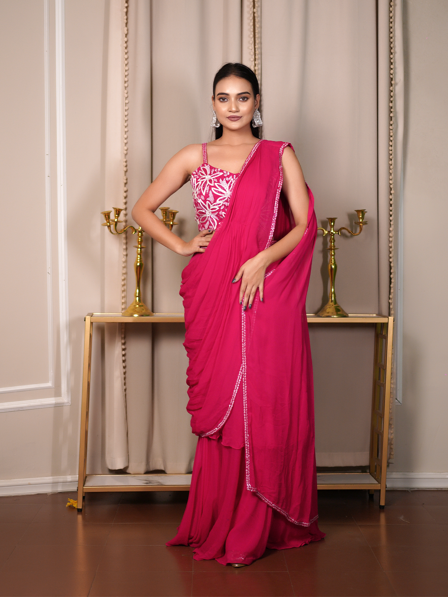 Fuchsia Bloom Saree Set