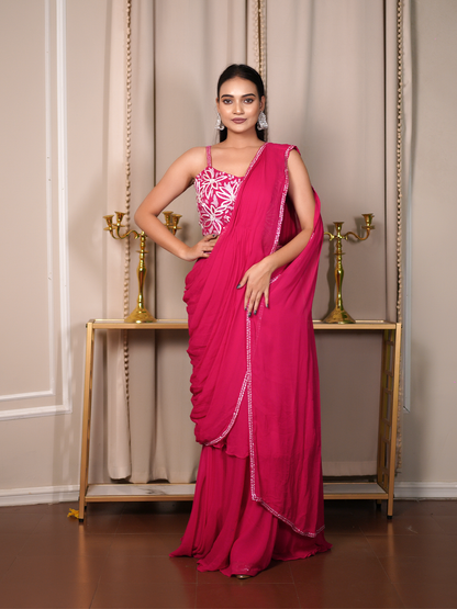 Fuchsia Bloom Saree Set