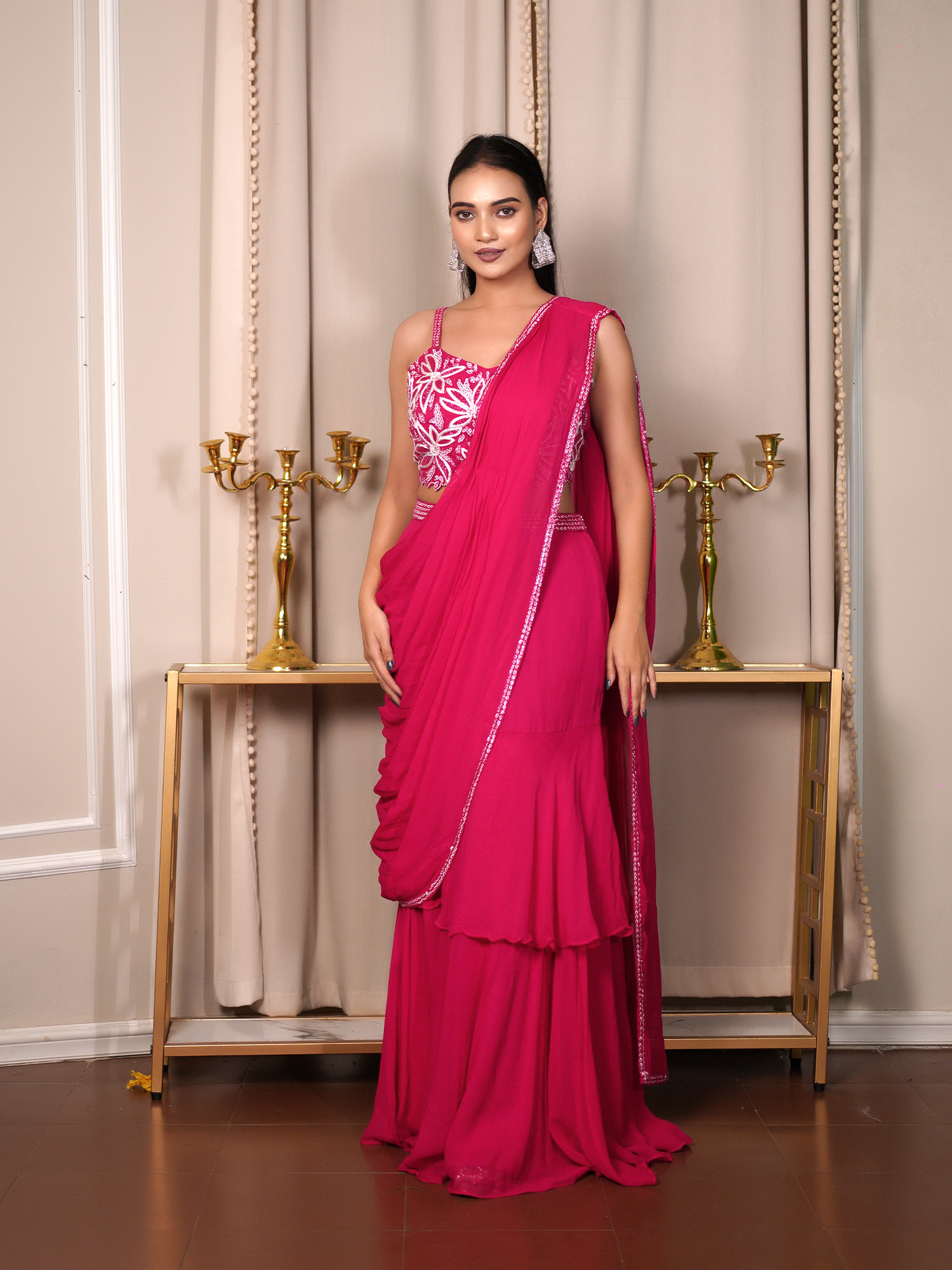 Fuchsia Bloom Saree Set