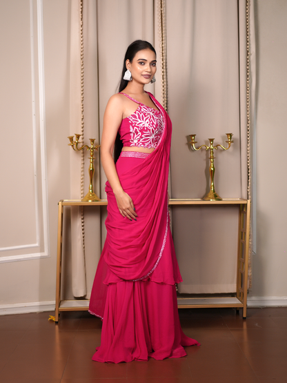 Fuchsia Bloom Saree Set