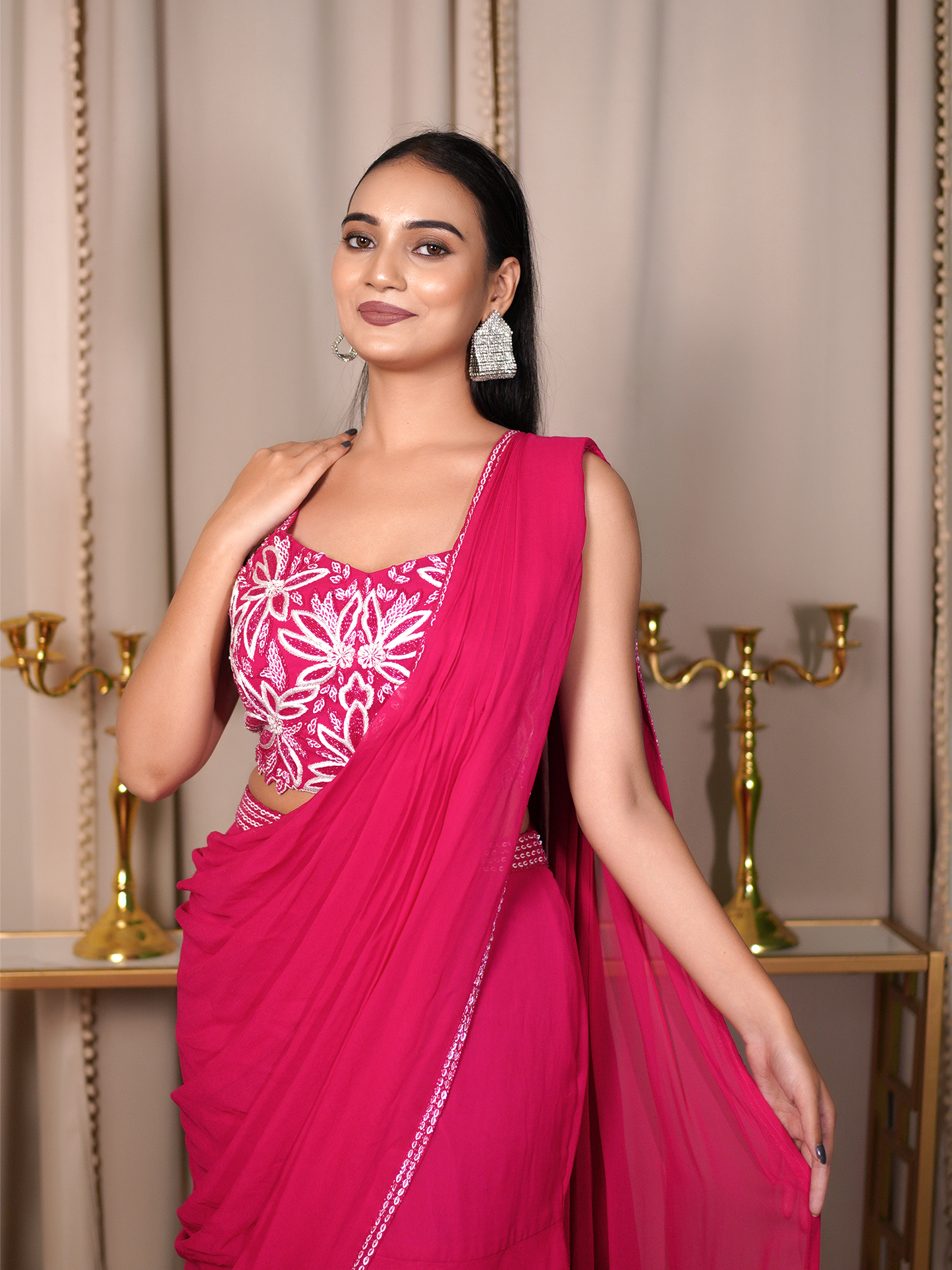 Fuchsia Bloom Saree Set